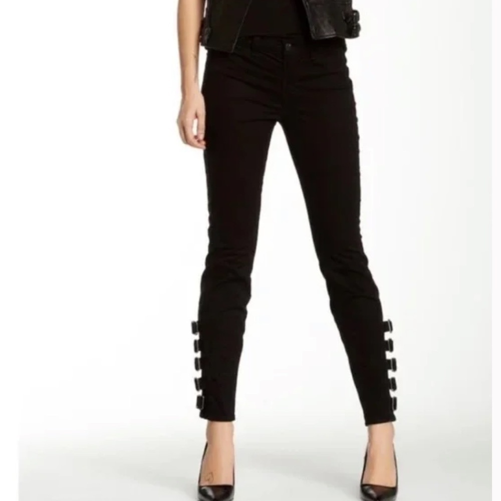 J Brand Black Buckle Leg Skinny Jeans Size 26 Biker Grunge Punk